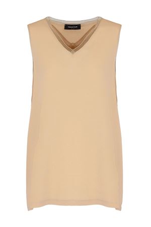 Canotta scollo a V in crepe de chine misto seta beige FABIANA FILIPPI | TPD266F295L7750157